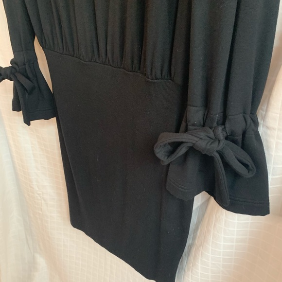 BLACK- hoodie sweatshirt dress with ribbed bottom - Picture 6 of 10